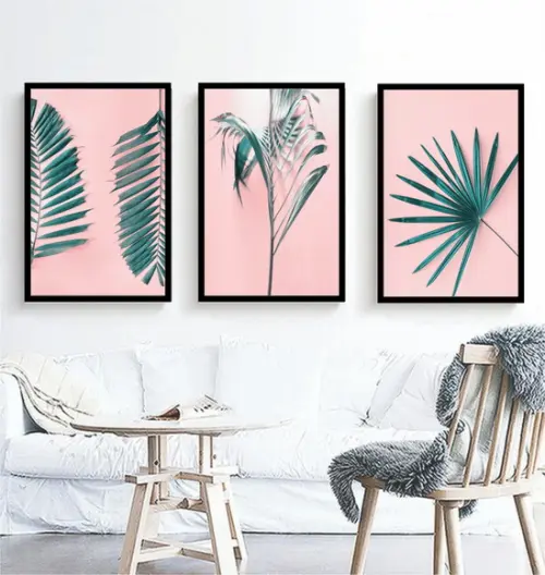 Kit 3 Quadros Folhagem Verde Decoração Conjunto Com Molduras