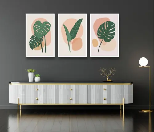 Kit 3 Quadros Folhas Plantas Verdes Decoração De Home Office
