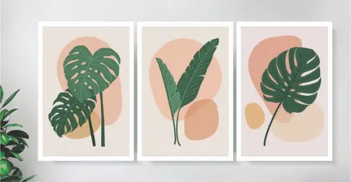 Kit 3 Quadros Folhas Plantas Verdes Decoração De Home Office