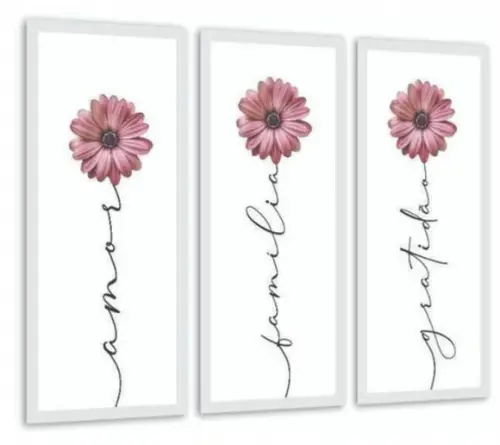 Kit 3 Quadros Frases Amor Família Gratidão Decoração Moldura