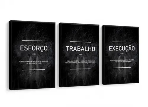 Kit 3 Quadros Frases Motivação Decoração Escritório Moldura
