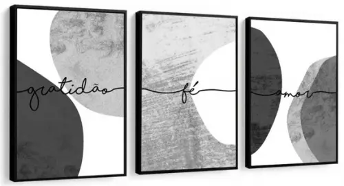 Kit 3 Quadros Frases Preto e Branco Decoração Com Molduras