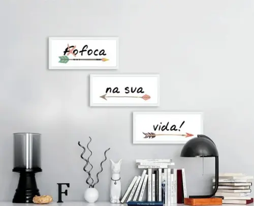 Kit 3 Quadros Frases Positivas Decoração Quarto Sala Moldura