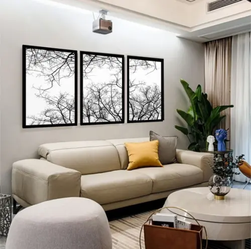 Kit 3 Quadros Galhos Preto e Branco Decoração Arvore Moldura