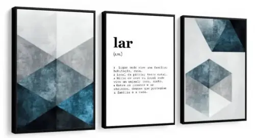Kit 3 Quadros Geométrico Azul Abstrato Lar Decoração Moldura