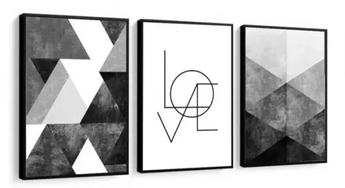 Kit 3 Quadros Geométrico Frases Love Casal Decoração Moldura