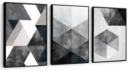 Kit 3 Quadros Geométricos Abstratos Preto e Branco Decoração
