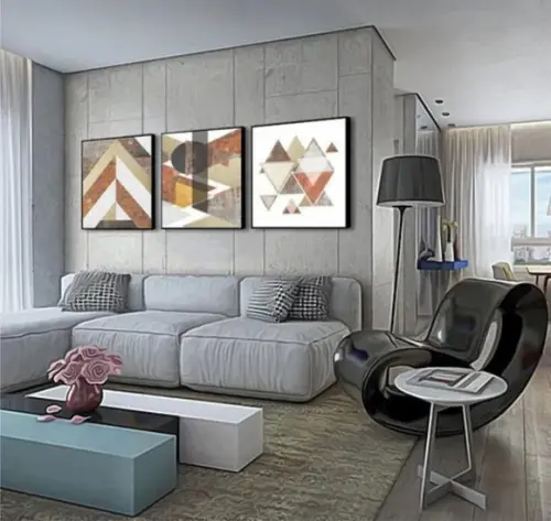 Kit 3 Quadros Geométricos Para Decoração De Sala Com Moldura