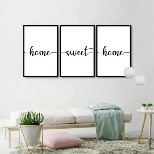 Kit 3 Quadros Home Sweet Home Frases Decoração Com Molduras