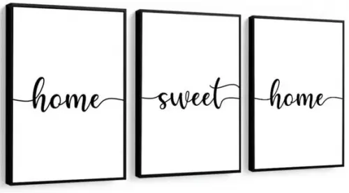 Kit 3 Quadros Home Sweet Home Frases Decoração Com Molduras
