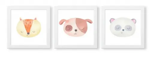 Kit 3 Quadros Infantil Desenho Animal Fofo Decoração Moldura