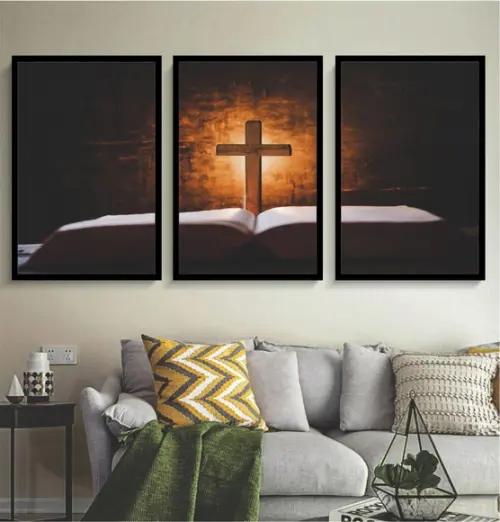 Kit 3 Quadros Jesus Cristo Religioso Fé Decoração Molduras