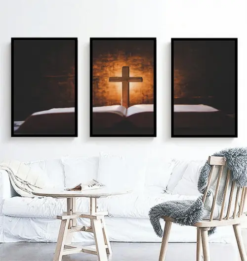 Kit 3 Quadros Jesus Cristo Religioso Fé Decoração Molduras