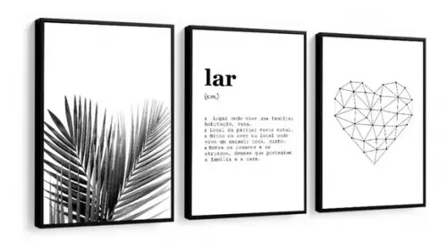 Kit 3 Quadros Lar Frases Decoração Casa Amor Casal Moldura