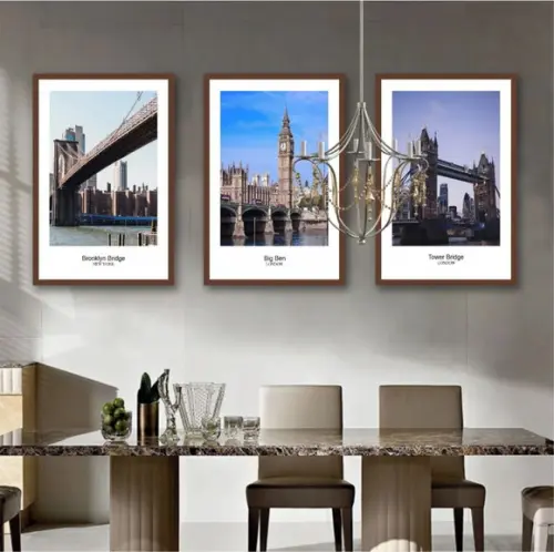 Kit 3 Quadros Londres e Nova York Cidades Decoração Molduras