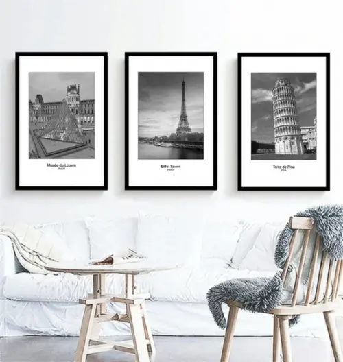 Kit 3 Quadros Londres Paris Pisa Roma Decoração Com Molduras