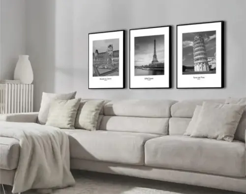 Kit 3 Quadros Londres Paris Pisa Roma Decoração Com Molduras