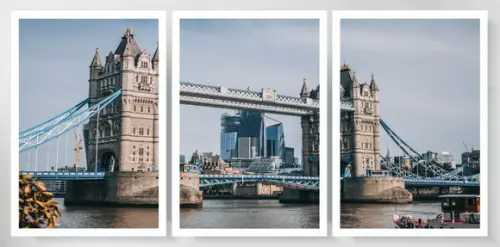 Kit 3 Quadros Londres Tower Bridge Ponte Decoração Moldura