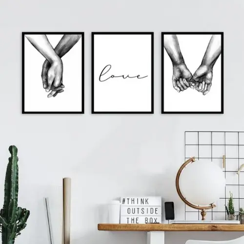 Kit 3 Quadros Love Casal Decoração Quarto Namorados Molduras