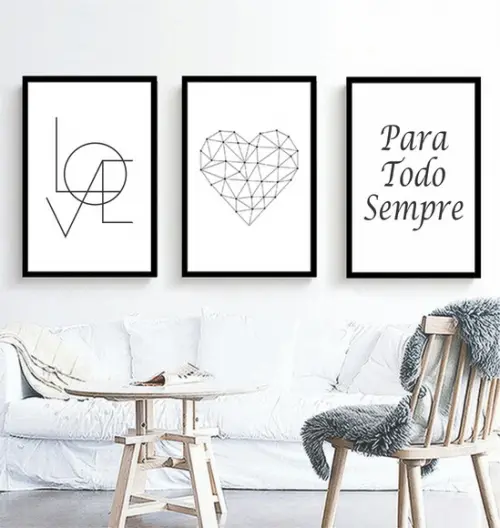 Kit 3 Quadros Love Frases para Todo Sempre Decoração Moldura