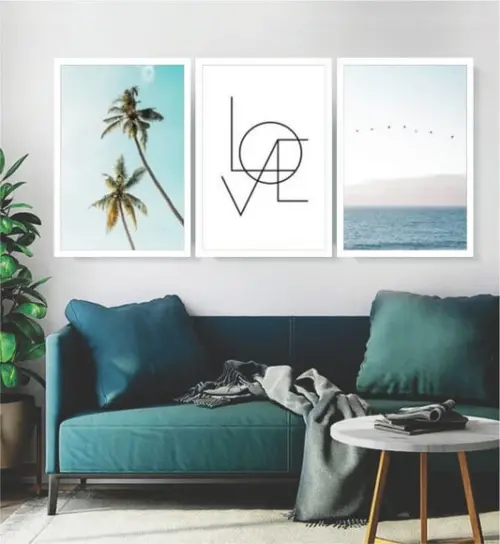 Kit 3 Quadros Love Praia Coqueiro Decoração Casal Molduras