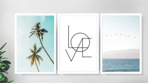 Kit 3 Quadros Love Praia Coqueiro Decoração Casal Molduras