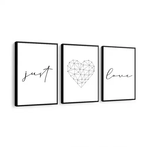 Kit 3 Quadros Love Quarto Casal Frases Decoração Com Moldura
