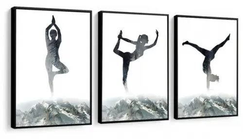 Kit 3 Quadros Meditação Yoga Spá Decoração Conjunto Moldura