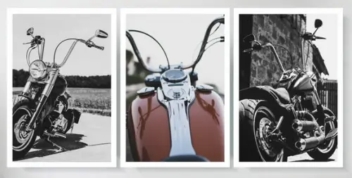 Kit 3 Quadros Motocicleta Harley Decoração Conjunto Molduras
