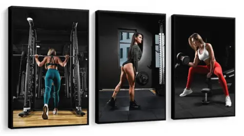 Kit 3 Quadros Musculação Academia Fitness Decoração Moldura
