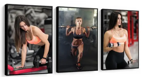 Kit 3 Quadros Musculação Academia Fitness Decoração Moldura