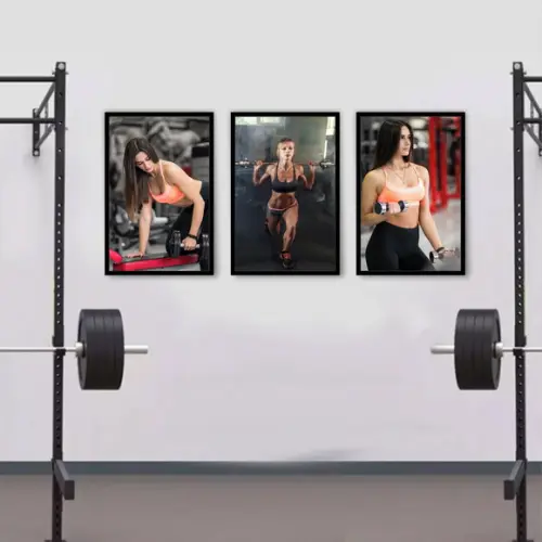 Kit 3 Quadros Musculação Academia Fitness Decoração Moldura