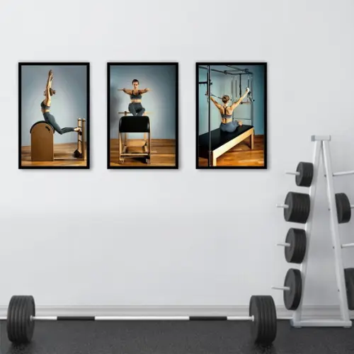 Kit 3 Quadros Musculação Academias Fitness Decoração Moldura