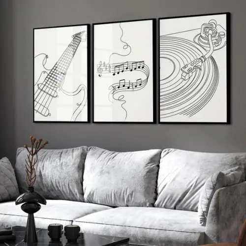 Kit 3 Quadros Música Guitarra Decoração com Moldura Vidro