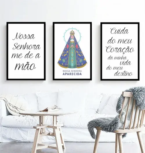 Kit 3 Quadros Nossa Senhora Aparecida Fé Decoração Molduras