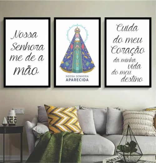 Kit 3 Quadros Nossa Senhora Aparecida Fé Decoração Molduras