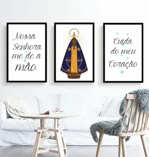 Kit 3 Quadros Nossa Senhora Aparecida Decoração Com Molduras