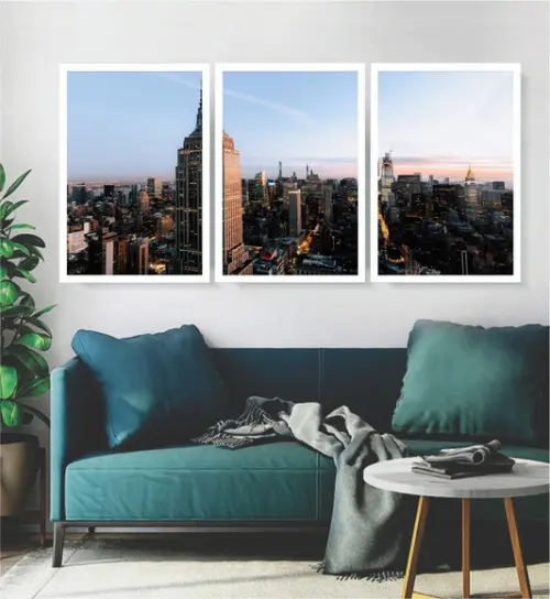 Kit 3 Quadros Nova York Cidade Arranha Céu Decoração Moldura