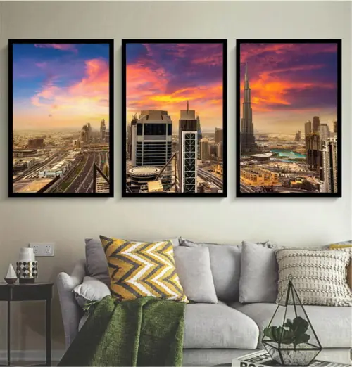 Kit 3 Quadros Nova York Cidades Decoração Conjunto Molduras