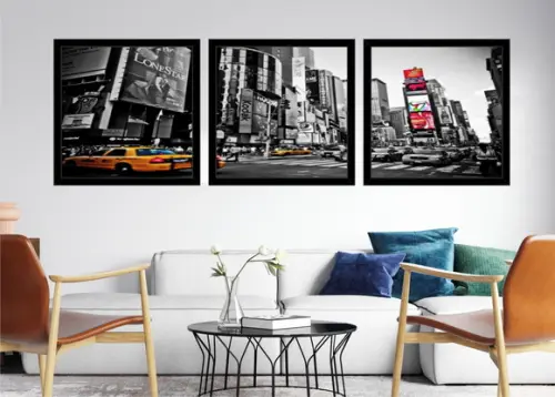 Kit 3 Quadros Nova York Decoração Cidades Conjunto Moldura