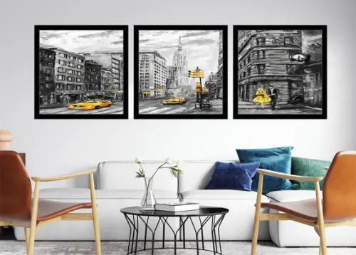 Kit 3 Quadros Nova York Decoração Conjunto Cidades Molduras