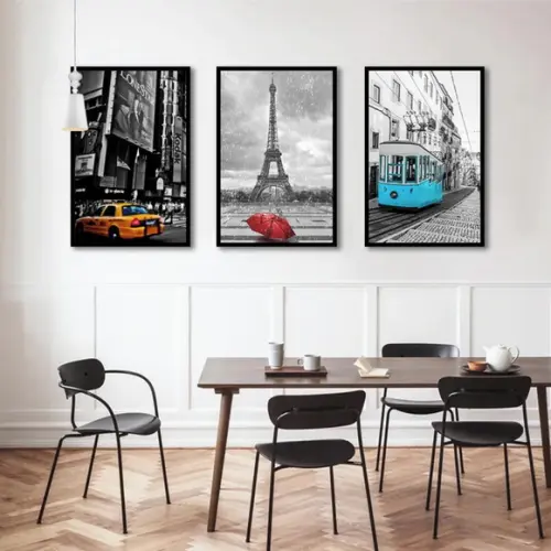 Kit 3 Quadros Nova York Londres Paris Decoração Com Moldura