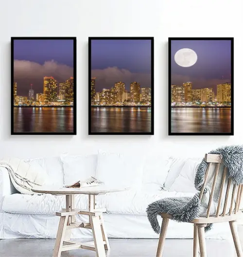 Kit 3 Quadros Nova York Manhattan Cidade Decoração Molduras