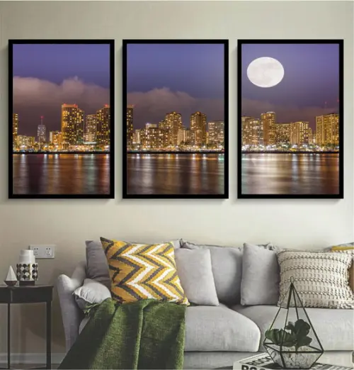 Kit 3 Quadros Nova York Manhattan Cidade Decoração Molduras