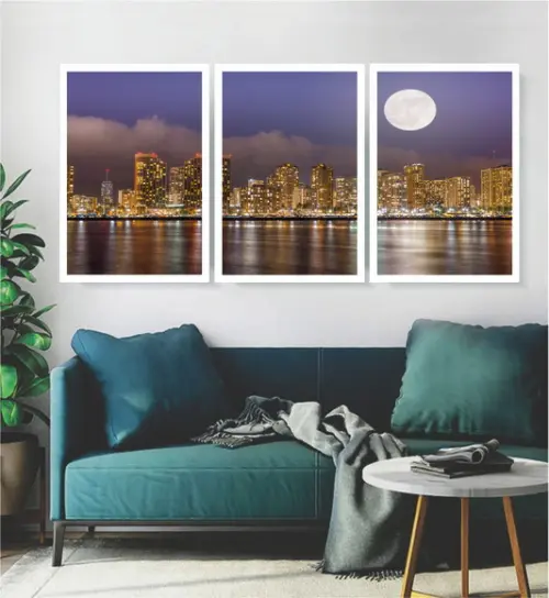 Kit 3 Quadros Nova York Manhattan Cidades Decoração Molduras