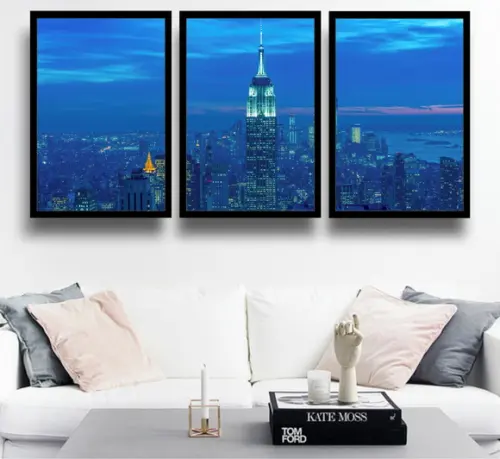Kit 3 Quadros Nova York Manhattan Decoração Cidades Moldura