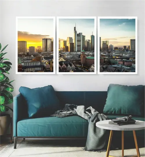 Kit 3 Quadros Nova York Paisagem Cidade Decoração Moldura