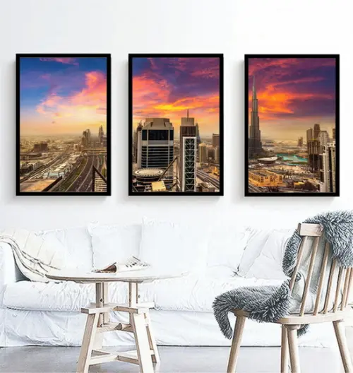 Kit 3 Quadros Nova York Cidades Decoração Conjunto Molduras