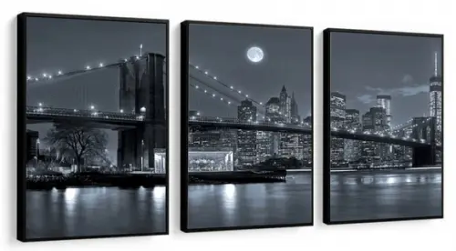 Kit 3 Quadros Nova York Ponte Brooklyn Decoração Com Moldura