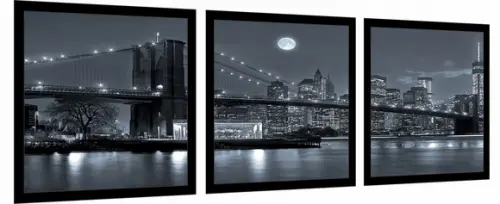 Kit 3 Quadros Nova York Ponte Brooklyn Decoração Lua Moldura